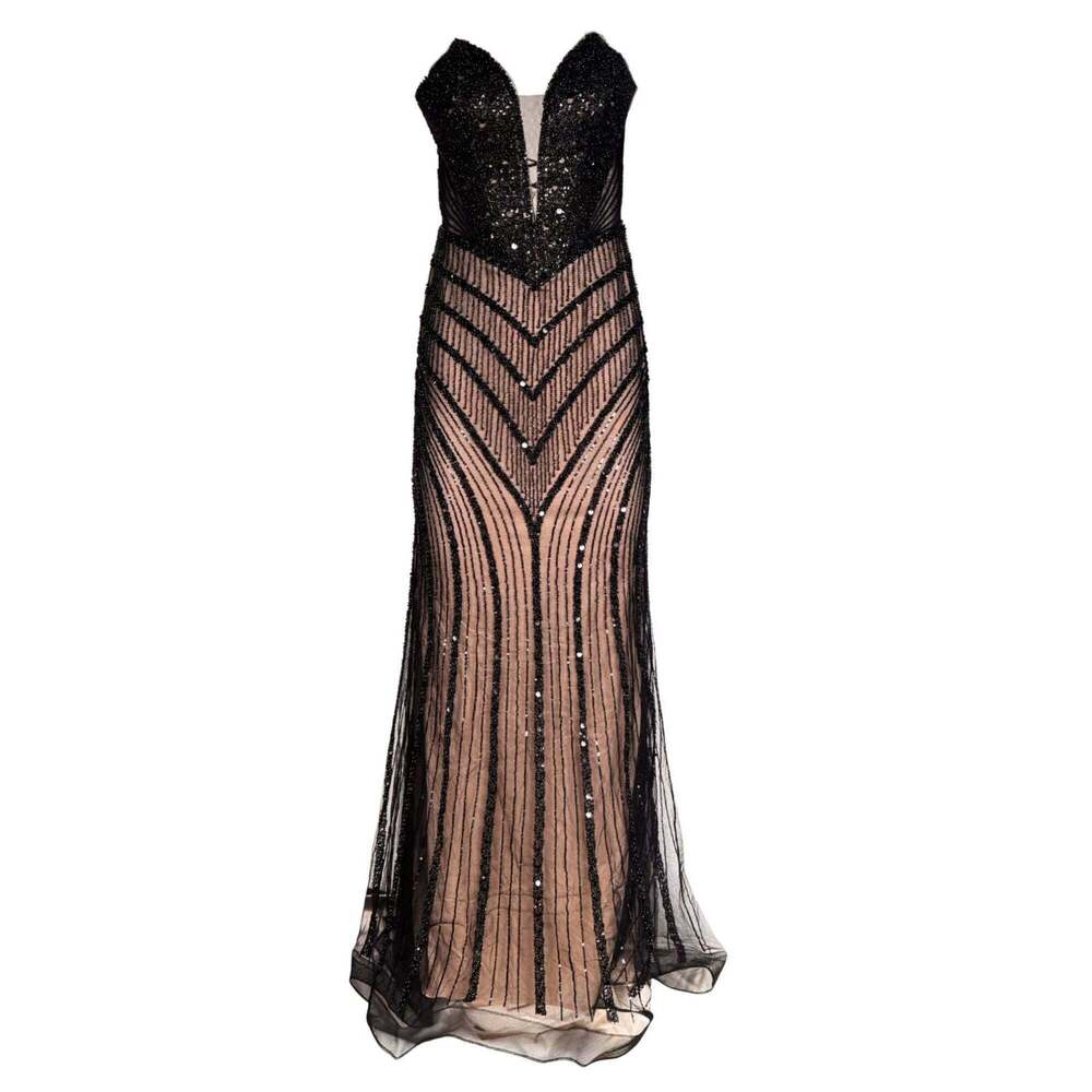 Cult Moda - Beaded Strapless Mermaid Evening Gown - US 6